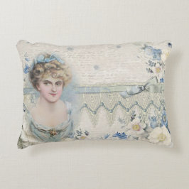 Shabby Chic Vintage Victoriansk Dam Med Blommor Prydnadskudde