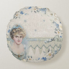 Shabby Chic Vintage Victoriansk Dam Med Blommor Rund Kudde
