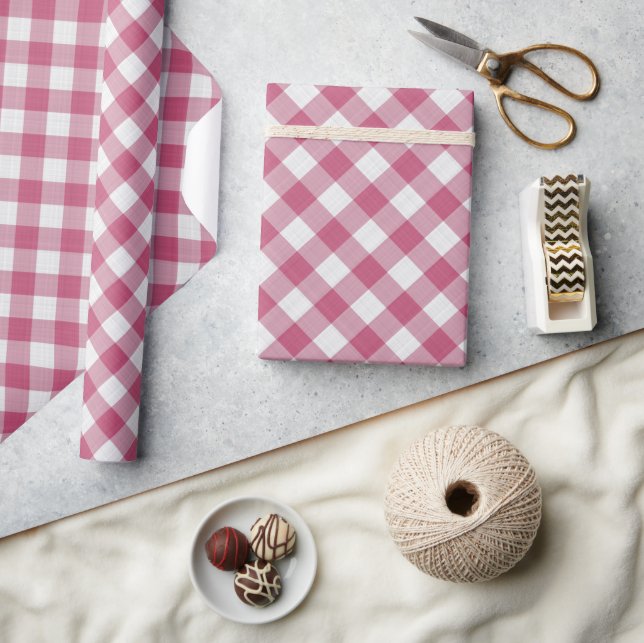 Shabby Chic Vit Mörk Rosa Gingham Presentpapper (Hantverk)