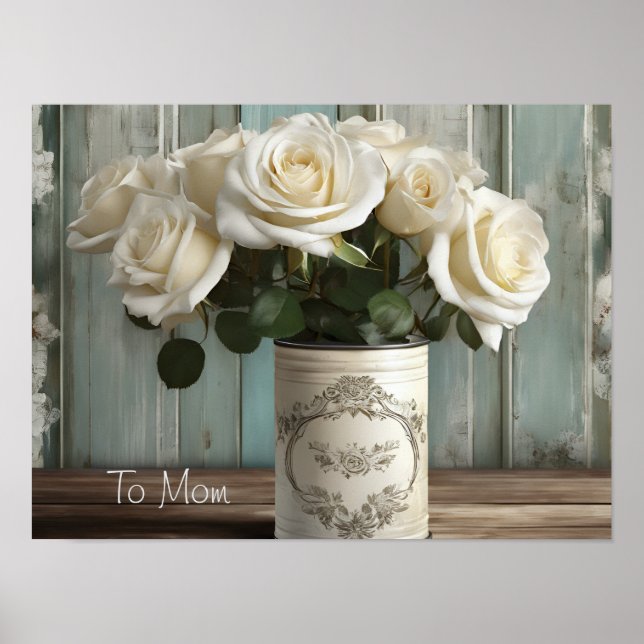 Shabby chic Vit ros Poster (Framsidan)