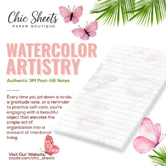 Shabby Chic Watercolor Artistry Design 3M Post-it Block