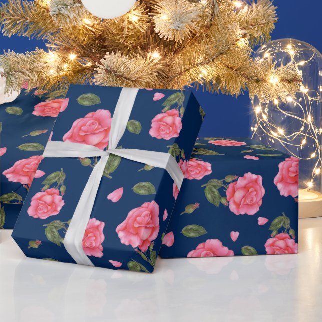 Shabby chic Watercolor Rosa ros Blommönster Presentpapper (Helgdagar)