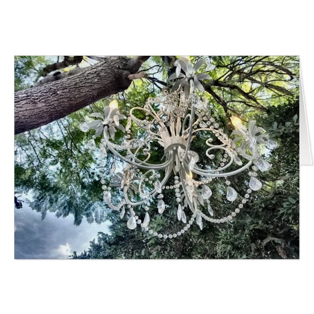 Shabby chic White Crystal Chandelier Hälsningskort (Framsidan Horizontal)