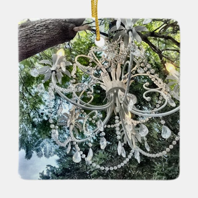 Shabby chic White Crystal Chandelier Julgransprydnad Keramik (Framsida)