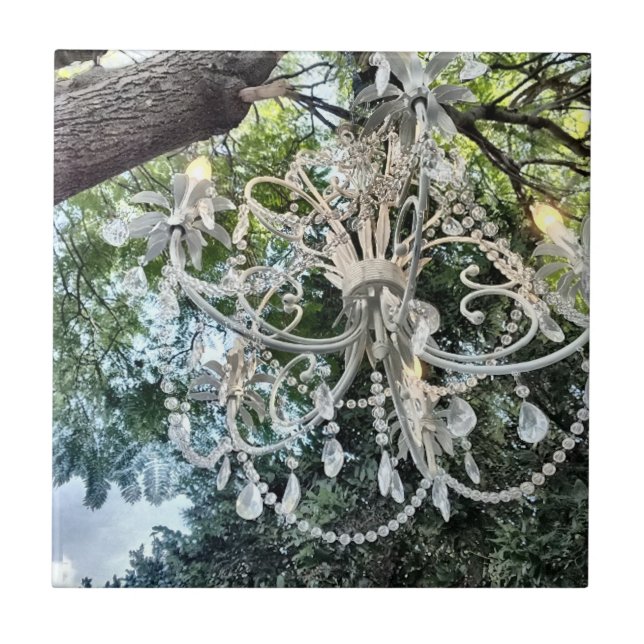 Shabby chic White Crystal Chandelier Kakelplatta (Framsidan)