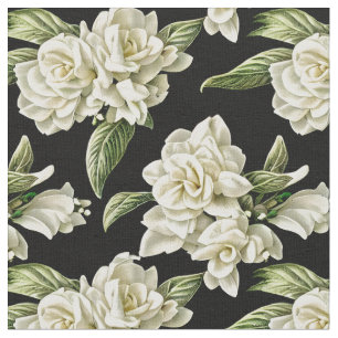 Shabby chic - White Gardenias på mörkens bakgrund Tyg