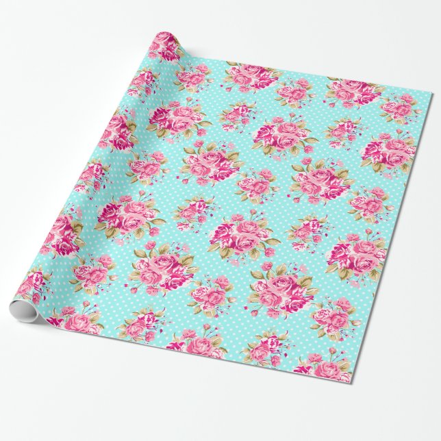Shabby chicblommigtro presentpapper (Utrullad)