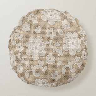 Shabby chicburlap- och snörerundan kudder rund kudde