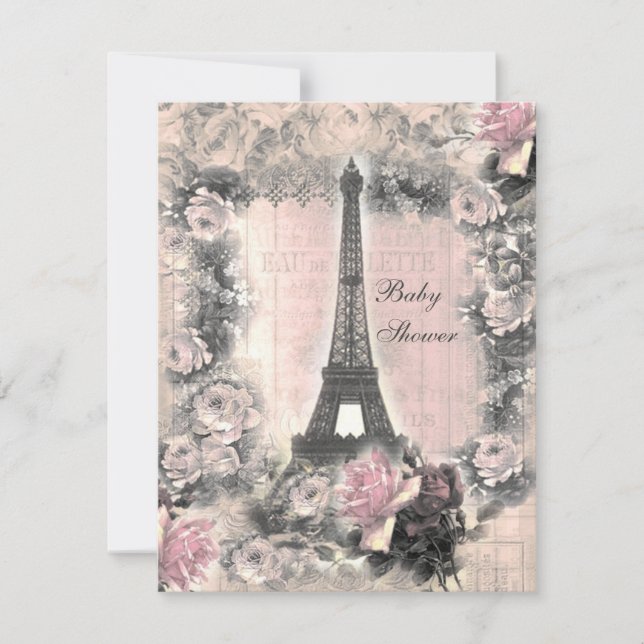 Shabby chicEiffel torn & robaby shower Inbjudningar (Framsida)