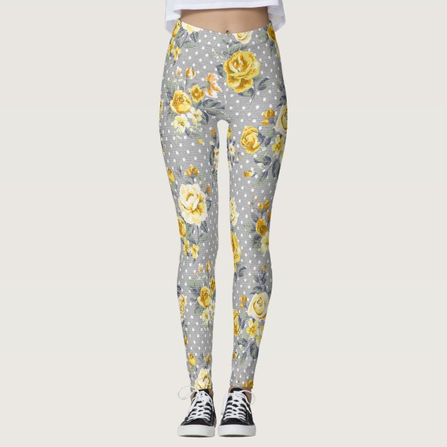 Shabby chicgul rosdamasker leggings (Framsida)