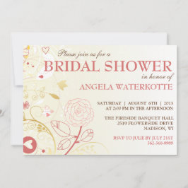 Shabby chicguld & rosainbjudningskort för möhippan inbjudningar