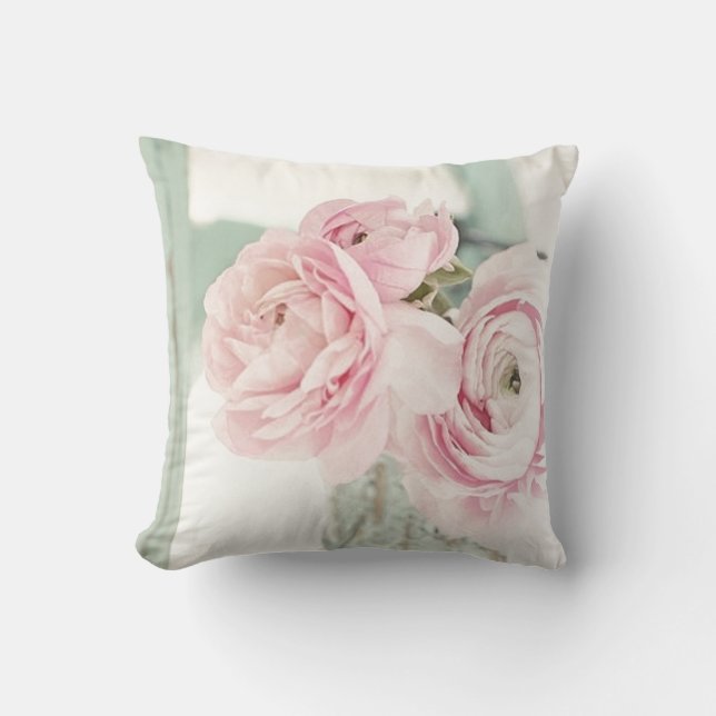 Shabby chickanna av rosa blommor kudde (Framsida)