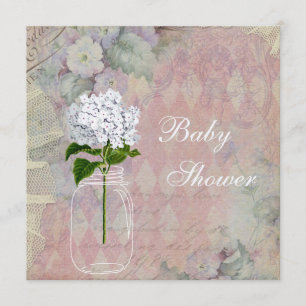Shabby chicMasonburk & vanlig hortensiababy shower Inbjudningar