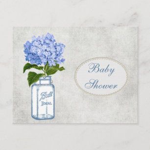 Shabby chicMasonburk & vanlig hortensiababy shower Inbjudningar