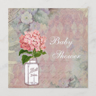 Shabby chicMasonburk & vanlig hortensiababy shower Inbjudningar