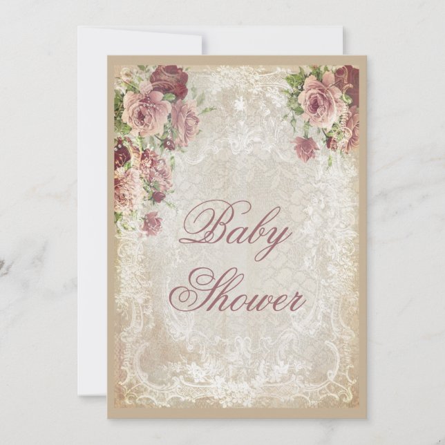 Shabby chicropärlor och snörebaby shower inbjudningar (Framsida)