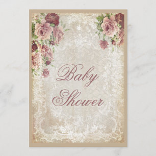 Shabby chicropärlor och snörebaby shower inbjudningar