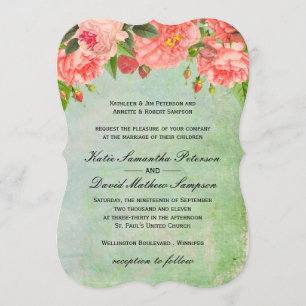 Shabby chicrosa ros som gifta sig inbjudan