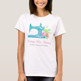 Shabby Cottage Chic Sewing Maskin Blommigt Logotyp T Shirt