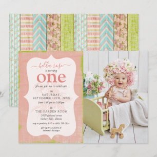 Shabby Cottage Rosa ros Flicka Birthday Photo Inbjudningar