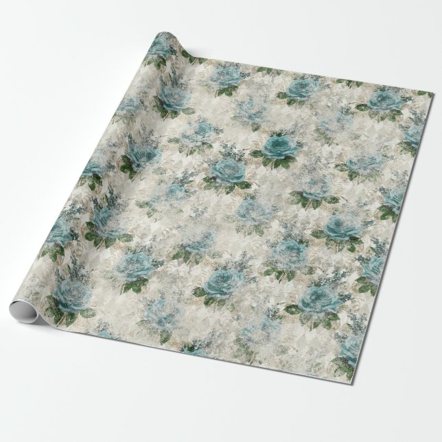 Shabby Floral Aqua Series Design 2 Presentpapper (Utrullad)