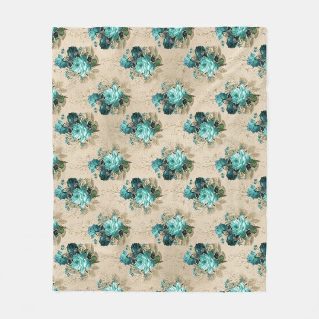 Shabby Floral Aqua Series Design 3 Fleecefilt (Framsidan)