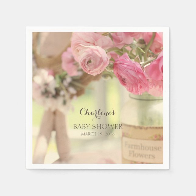 Shabby Land Chic Soft Faded Rosa Flowers Pappersservett (Framsidan)