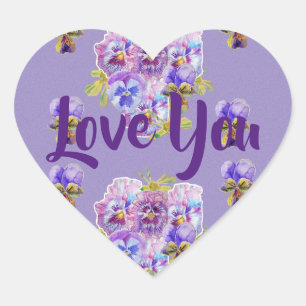 Shabby Lavender Lila blommor blommigt Kärlek Hjärtformat Klistermärke