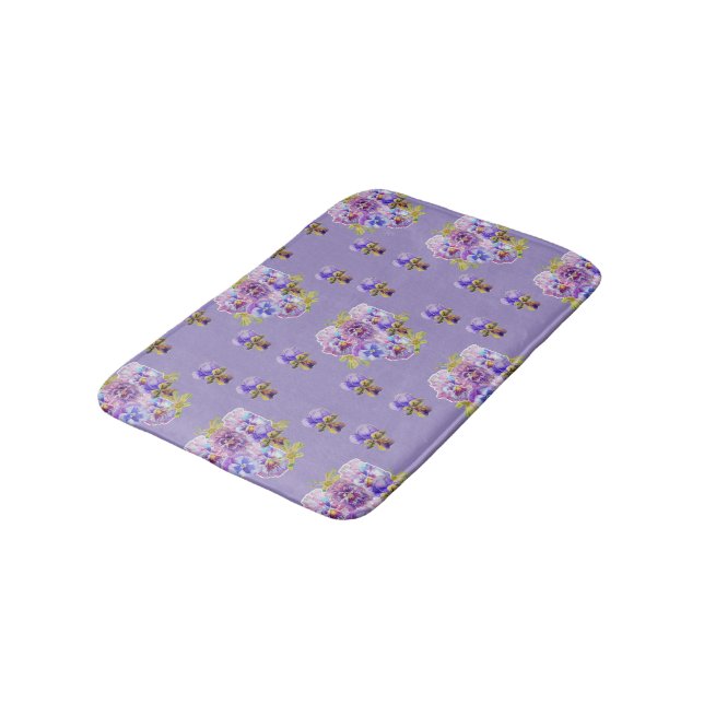 Shabby Lila Pansy Violet blommigt Blath Mat Badrumsmatta (Vinklad)