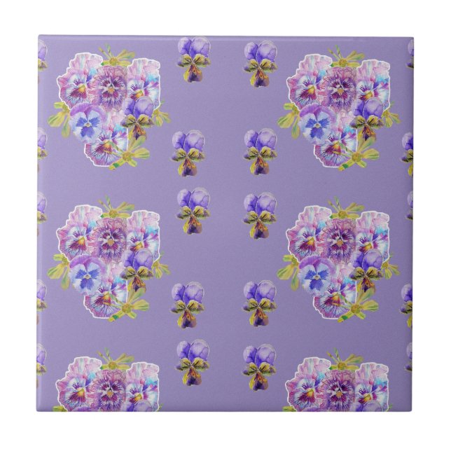 Shabby Lila Pansy violets blommigt Ceramic Tile Kakelplatta (Framsidan)