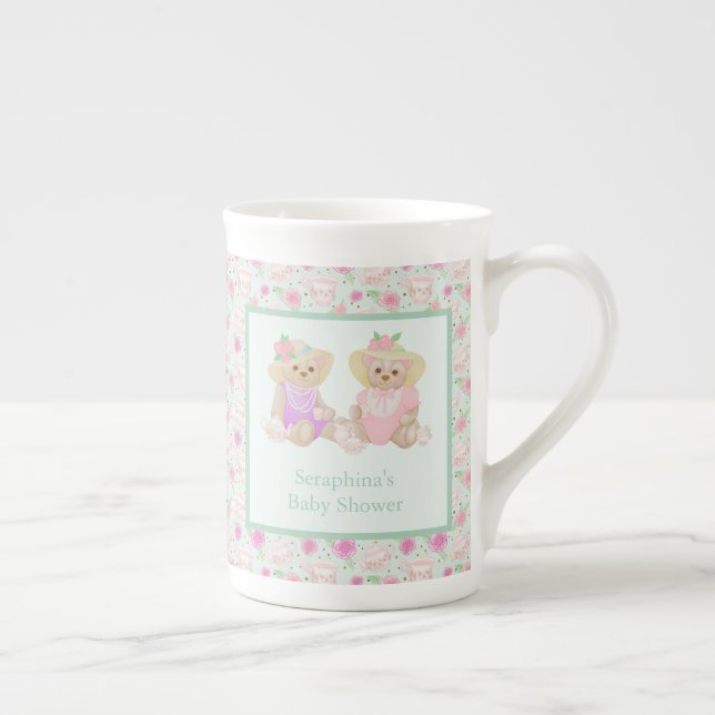 Shabby Mint Nalle Tea Party Baby Shower Benporslin Mugg (Höger)