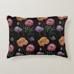 Shabby Orange Lila Gult Poppy Decor Cushion Prydnadskudde