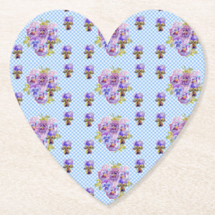 Shabby Pansy Blommigt Blue Gingham Drink Coasters Underlägg Papper
