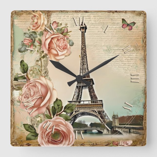 Shabby paris chic! fyrkantig klocka (Framsida)