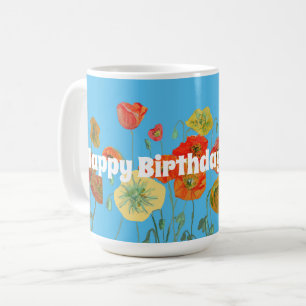 Shabby Red Orange Blue Poppy Poppies blommigt Mugg