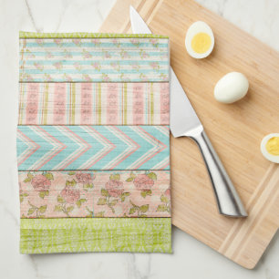 Shabby Ro Pastel Mönster på Rustic Wood Cottage Kökshandduk