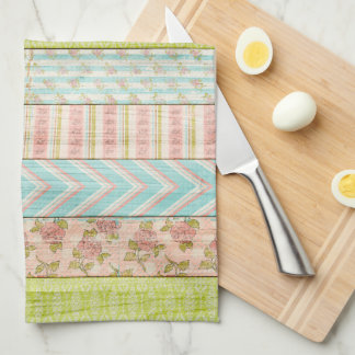 Shabby Ro Pastel Mönster på Rustic Wood Cottage Kökshandduk