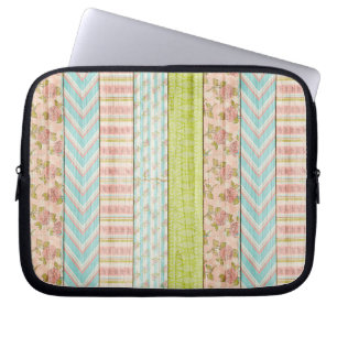 Shabby Ro Pastel Mönster på Rustic Wood Cottage Laptop Fodral