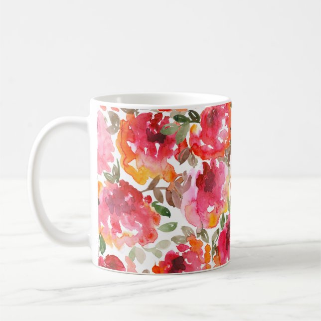 Shabby röd ros, sömlös mönster. kaffemugg (Vänster)
