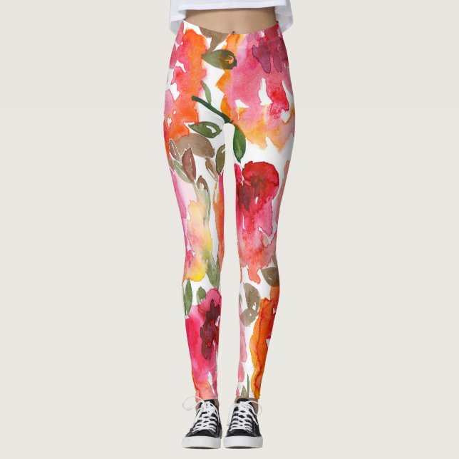 Shabby röd ros, sömlös mönster. leggings (Framsida)