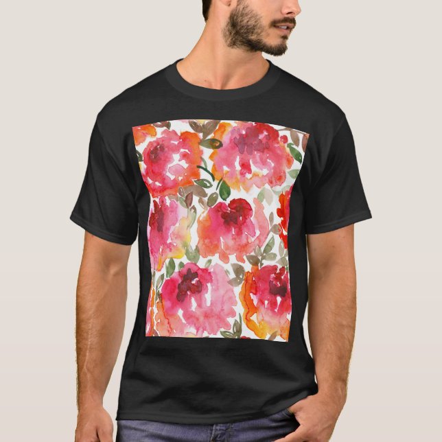 Shabby röd ros, sömlös mönster. t shirt (Framsida)