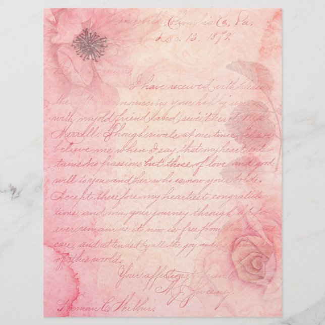 Shabby Rosa Blommigt Scrapbook Ephemera (Framsida)