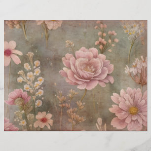 Shabby Rosa Blommigt Scrapbook Parchment Papper