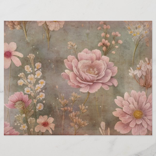 Shabby Rosa Blommigt Scrapbook Parchment Papper (Framsida)