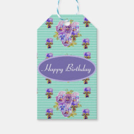 Shabby Rosa Pansy Blommigt Party Lila Rand Gift Presentetikett