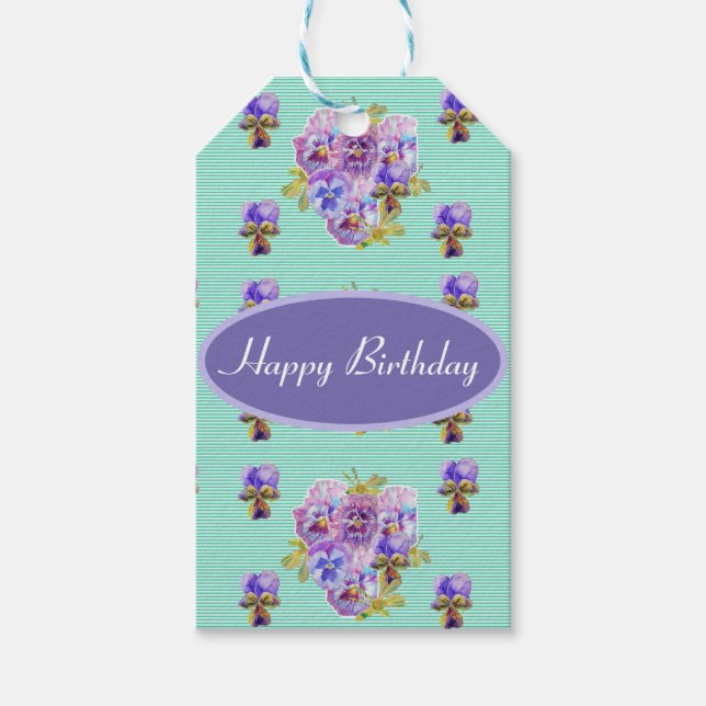 Shabby Rosa Pansy Blommigt Party Lila Rand Gift Presentetikett (Framsidan)