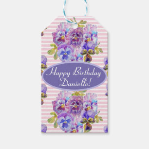 Shabby Rosa Pansy Blommigt Party Lila Rand Presentetikett
