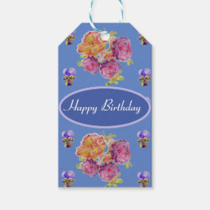 Shabby Rosa Pansy Blommigt Ro Blue Presentetikett