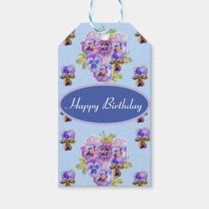 Shabby Rosa Pansy Blommigt Viola Blue Gift Märkres Presentetikett