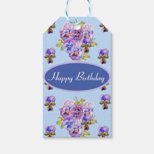 Shabby Rosa Pansy Blommigt Viola Blue Gift Märkres Presentetikett (Framsidan)